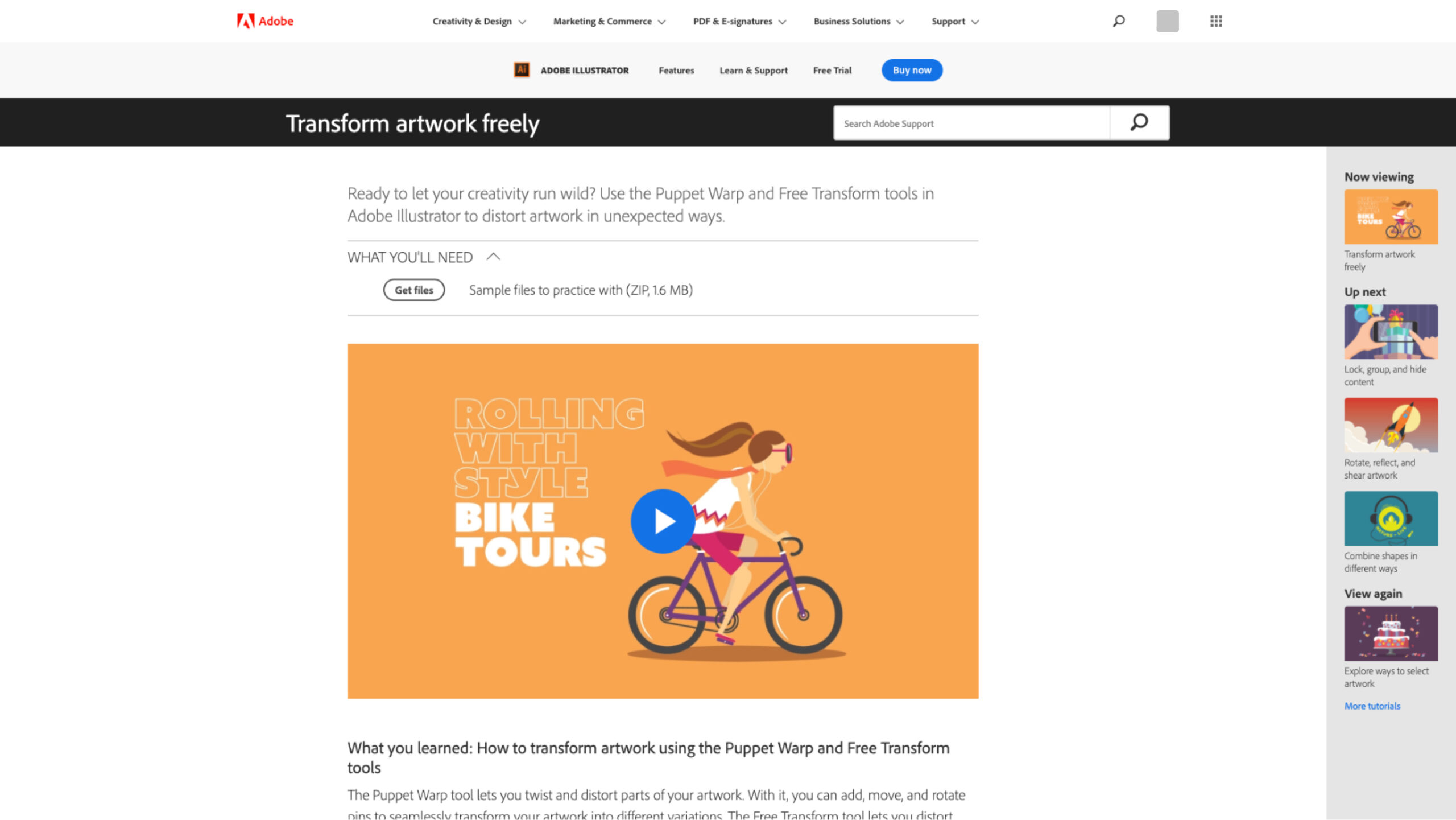 Screenshot of an Adobe webpage featuring design work